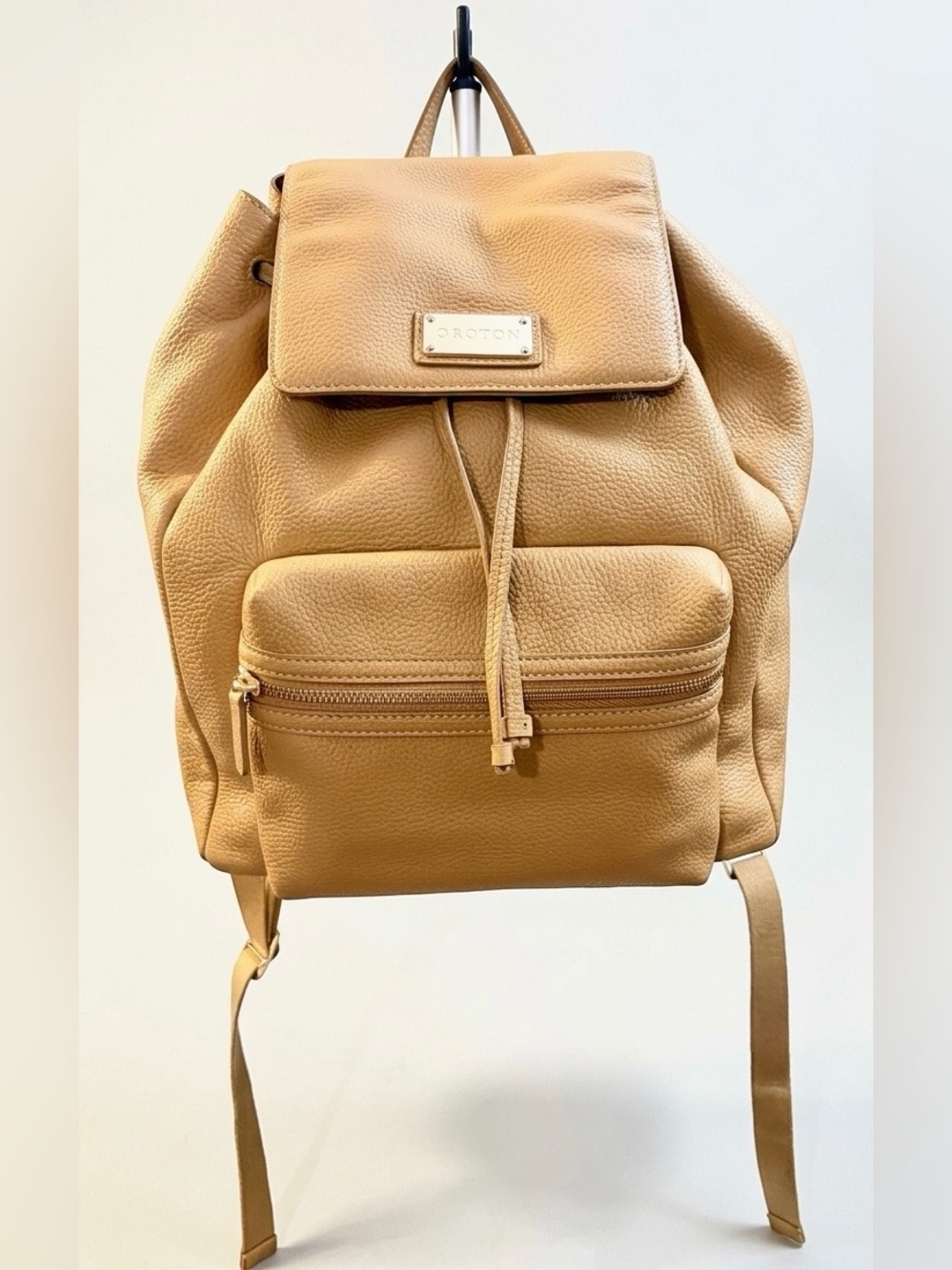 Oroton Tan Pebble Leather Dylan Medium Backpack